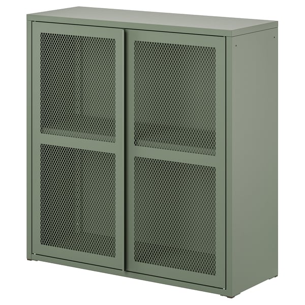 IVAR cabinet with doors, grey-green mesh, 80x83 cm