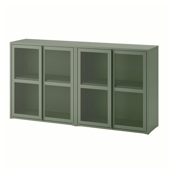 IVAR - Cabinet with doors, grey-green mesh, 160x30x83 cm
