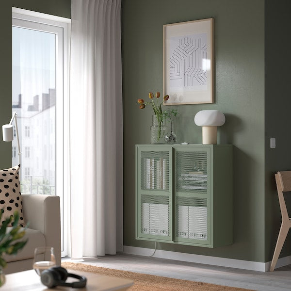 IVAR - Cabinet with doors, grey-green mesh, 80x83 cm