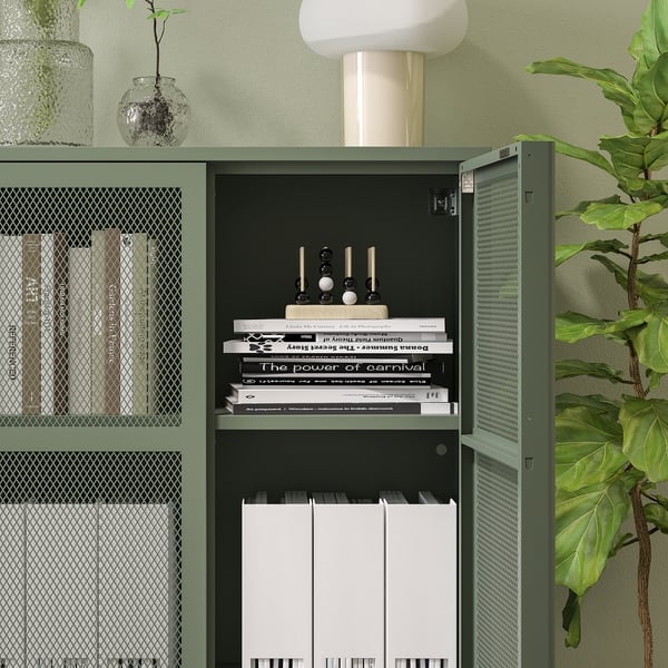 IVAR cabinet with doors, grey-green mesh, 160x30x83 cm