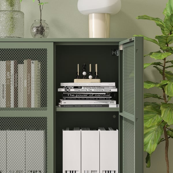 IVAR cabinet with doors, grey-green mesh, 80x83 cm