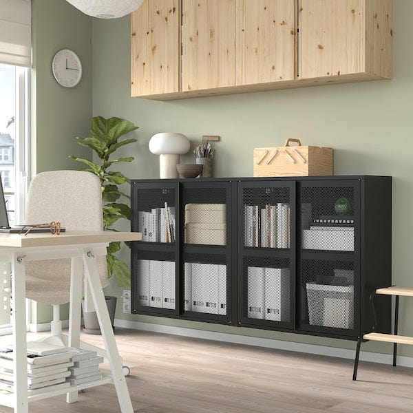 Ikea IVAR - Cabinet with doors, black mesh, 160x30x83 cm