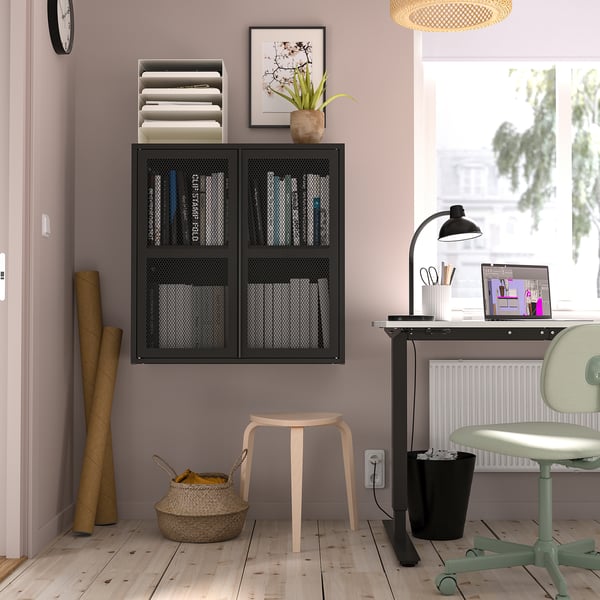 IVAR cabinet with doors, black mesh, 80x83 cm