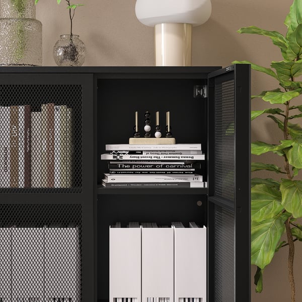 IVAR cabinet with doors, black mesh, 80x83 cm