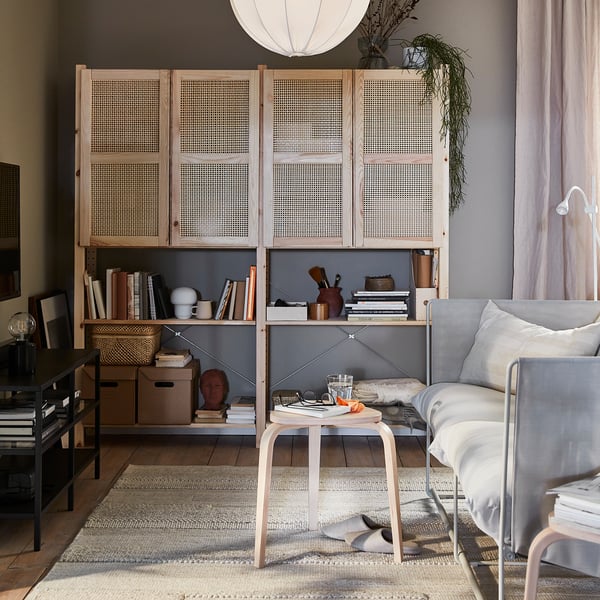 IVAR storage combination with doors, pine, 174x30x179 cm