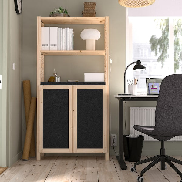 IVAR - Shelving unit, with 2 doors pine/felt felt, 89x30x179 cm