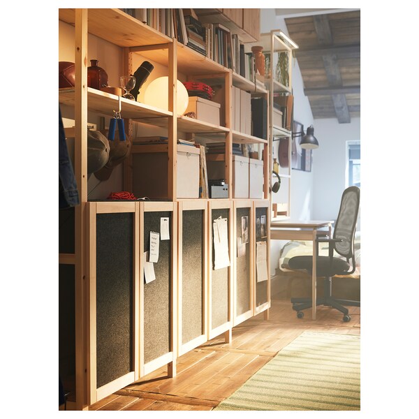 IVAR - Shelving unit, with 2 doors pine/felt felt, 89x30x179 cm