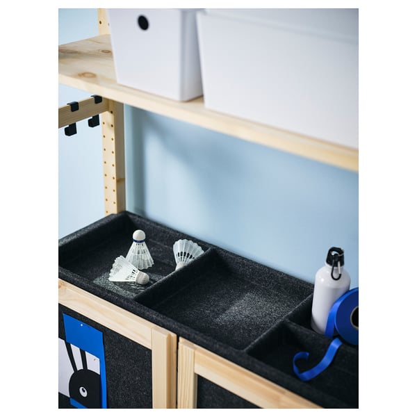 IVAR shelving unit, with 2 doors pine/felt felt, 89x30x179 cm