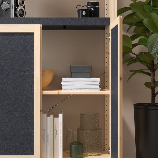 IVAR - Shelving unit, with 2 doors pine/felt felt, 89x30x179 cm