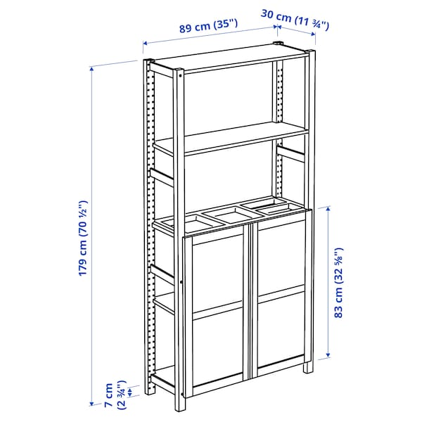 IVAR - Shelving unit, with 2 doors pine/felt felt, 89x30x179 cm