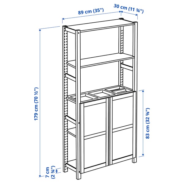 IVAR shelving unit, with 2 doors pine/felt felt, 89x30x179 cm