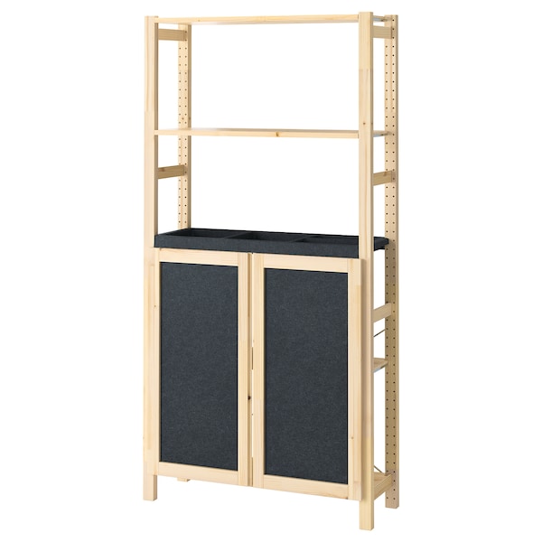 IVAR - Shelving unit, with 2 doors pine/felt felt, 89x30x179 cm