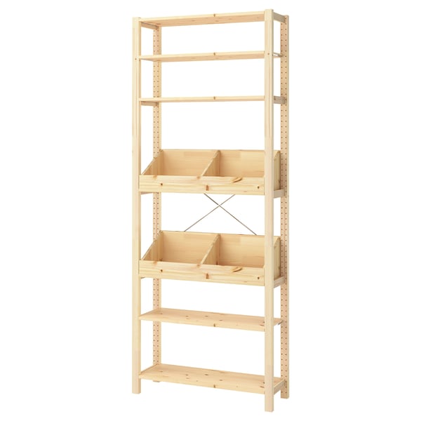 IVAR - Shelf, with 2 containers/pine, 89x30x226 cm.