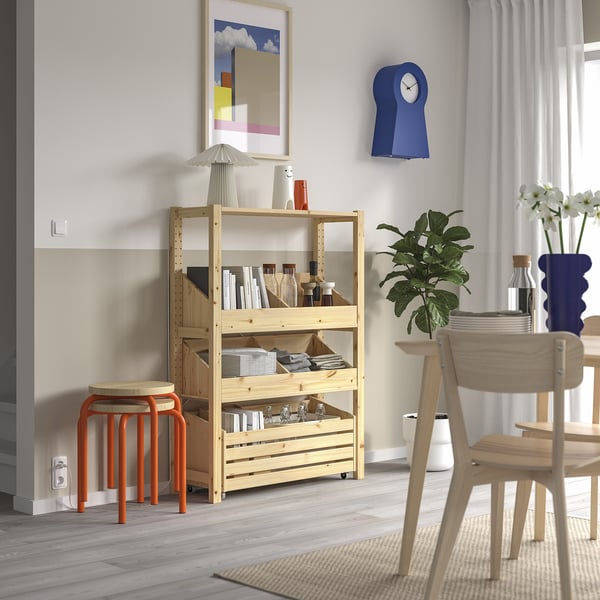 IVAR shelving unit, with 2 box shelves/pine, 89x30x124 cm