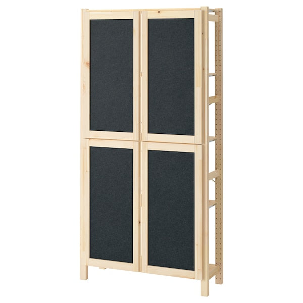 IVAR - Shelving unit, with 4 doors pine/felt, 89x30x179 cm