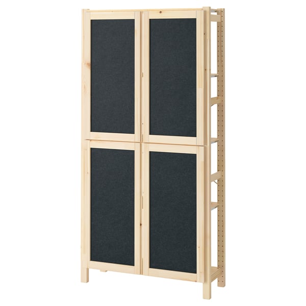 IVAR - IVAR Shelving unit, with 4 doors pine/felt, 89x30x179 cm