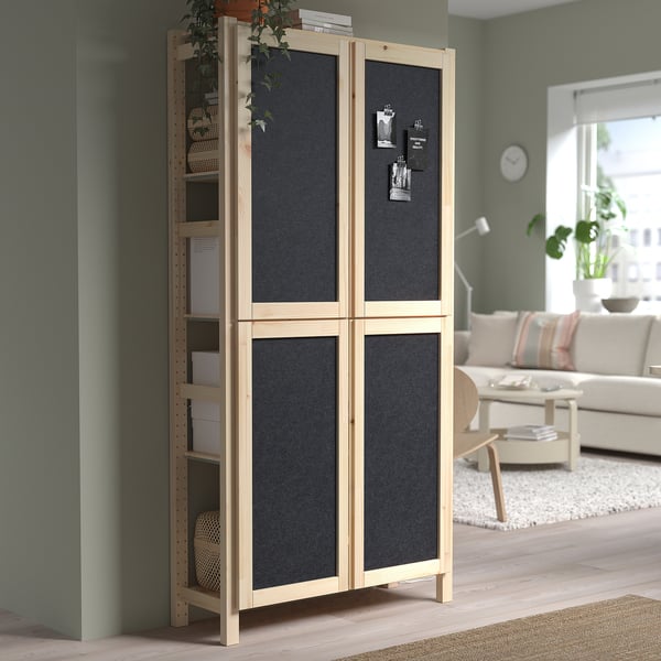 IVAR shelving unit, with 4 doors pine/felt, 89x30x179 cm