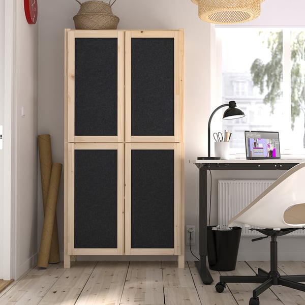 IVAR - IVAR Shelving unit, with 4 doors pine/felt, 89x30x179 cm