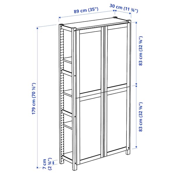 IVAR - Shelving unit, with 4 doors pine/felt, 89x30x179 cm