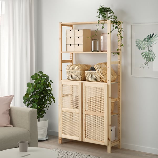 IVAR shelving unit with doors, with 2 doors/pine, 89x30x179 cm