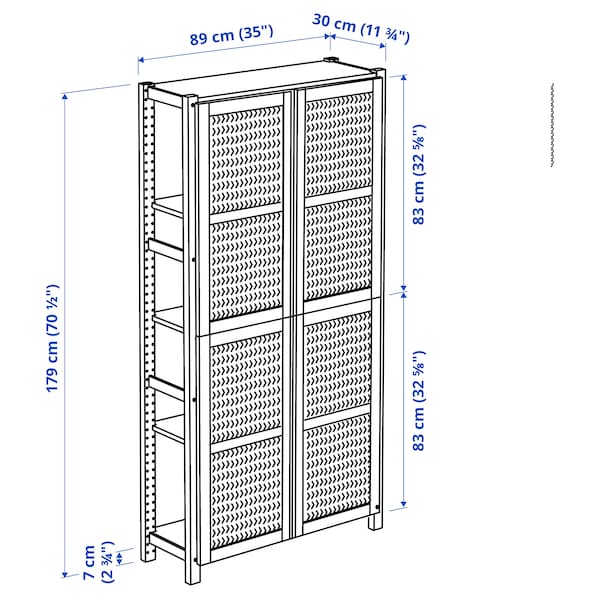 Ikea IVAR - Shelving unit with doors, with 4 doors/pine, 89x30x179 cm