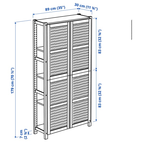IVAR shelving unit with doors, with 4 doors/pine, 89x30x179 cm