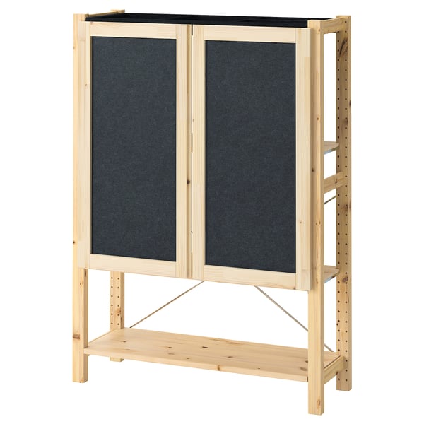 IVAR shelving unit with doors, pine/felt felt, 89x30x124 cm