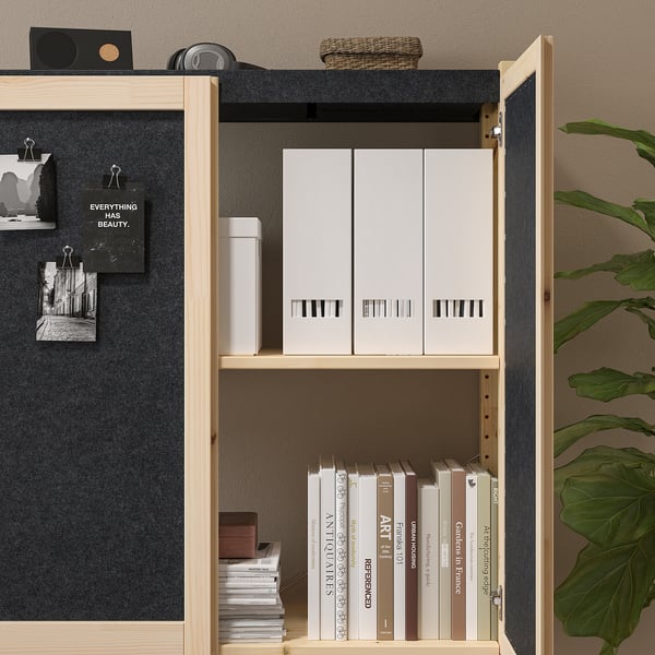 IVAR shelving unit with doors, pine/felt felt, 89x30x124 cm