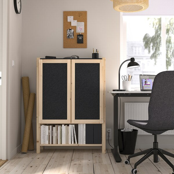 IVAR - Shelving unit with doors, pine/felt felt, 89x30x124 cm