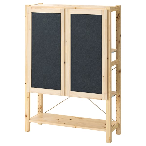 IVAR shelving unit with doors, pine/felt, 89x30x124 cm