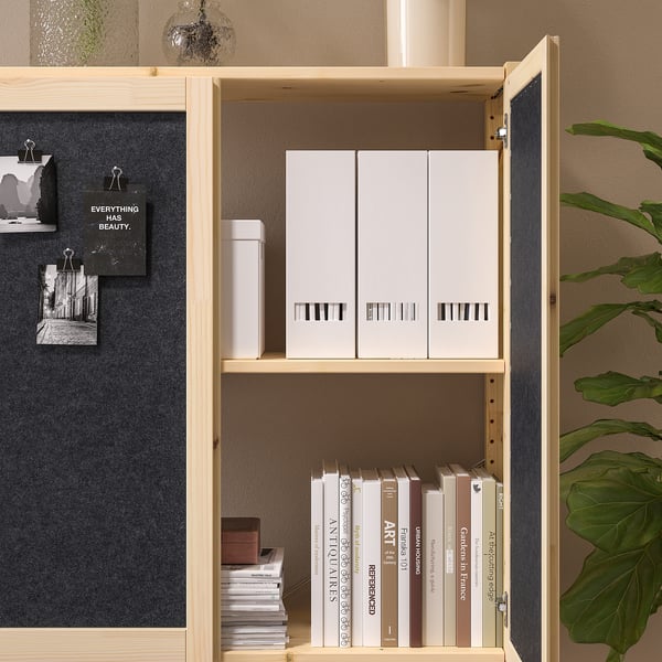 IVAR shelving unit with doors, pine/felt, 89x30x124 cm