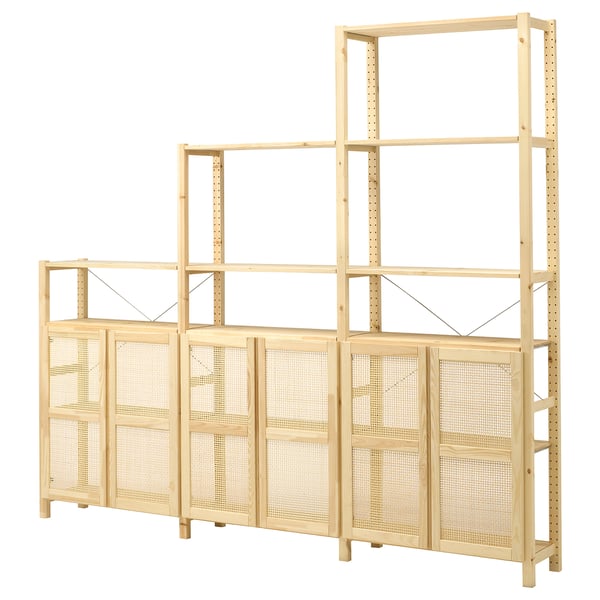 IVAR shelving unit with doors, pine, 259x30x226 cm