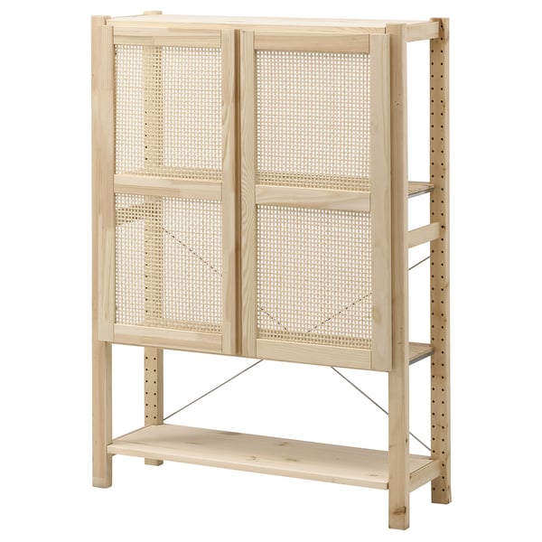 IVAR shelving unit with doors, pine, 89x30x124 cm