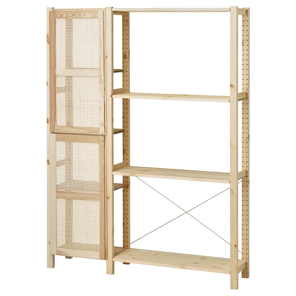 IVAR shelving unit with doors, pine, 134x30x179 cm