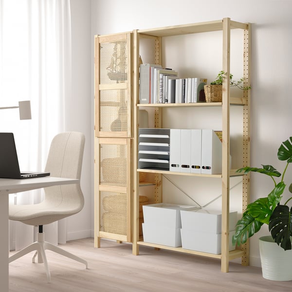 IVAR shelving unit with doors, pine, 134x30x179 cm