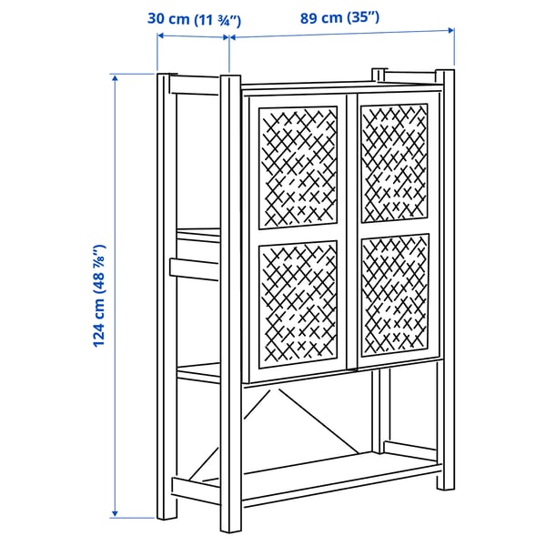 IVAR shelving unit with doors, pine, 89x30x124 cm