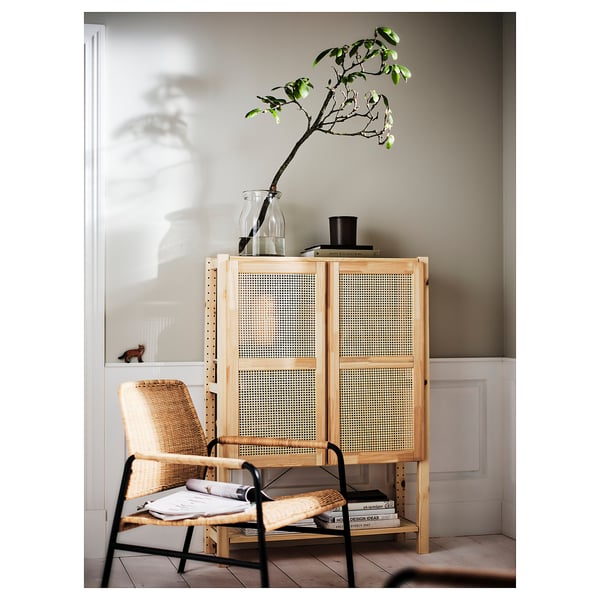 IVAR shelving unit with doors, pine, 89x30x124 cm