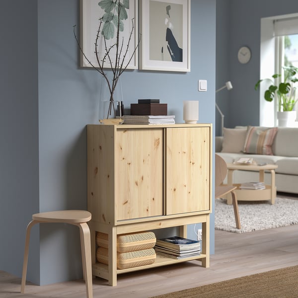 IVAR - Shelv unit w sliding doors, pine, 80x30x97 cm