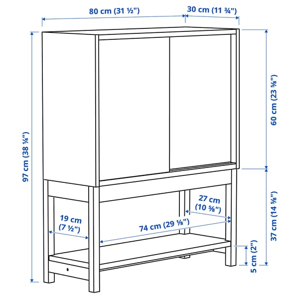 IVAR - Shelv unit w sliding doors, pine, 80x30x97 cm