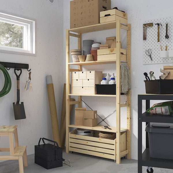 IVAR shelving unit with storage box, pine, 89x30x179 cm