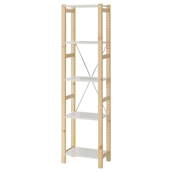 IVAR shelving unit, pine/metal white, 48x30x179 cm