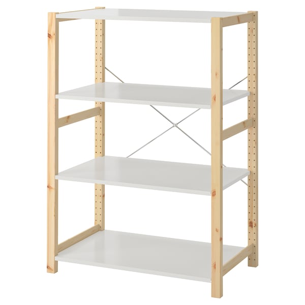 IVAR shelving unit, pine/metal white, 89x50x124 cm