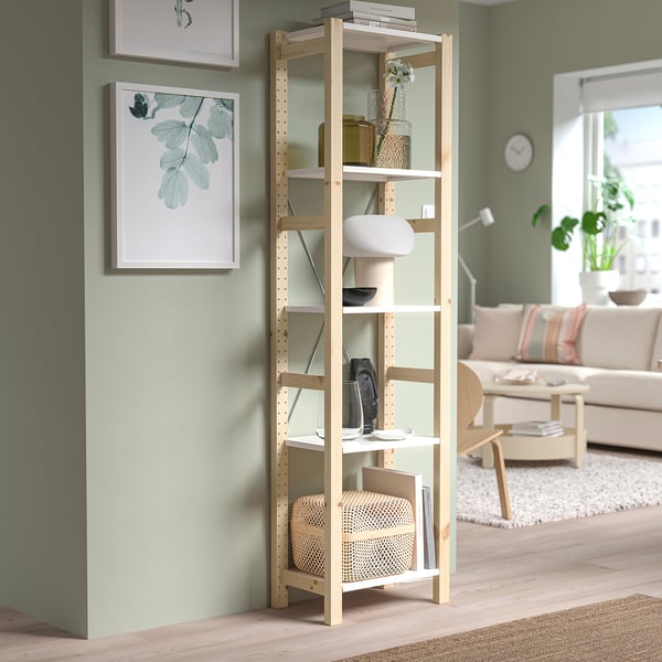 IVAR shelving unit, pine/metal white, 48x30x179 cm