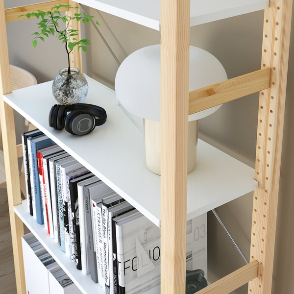 IVAR shelving unit, pine/metal white, 89x30x179 cm