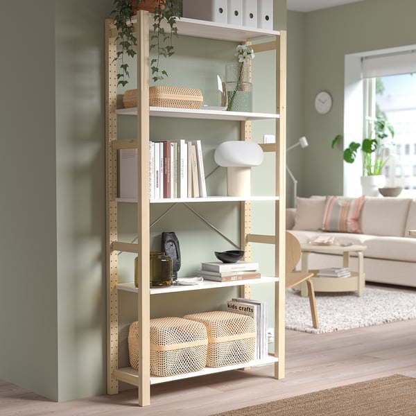 IVAR shelving unit, pine/metal white, 89x30x179 cm