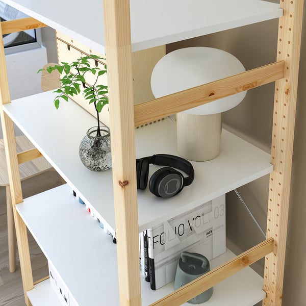 IVAR shelving unit, pine/metal white, 89x50x179 cm