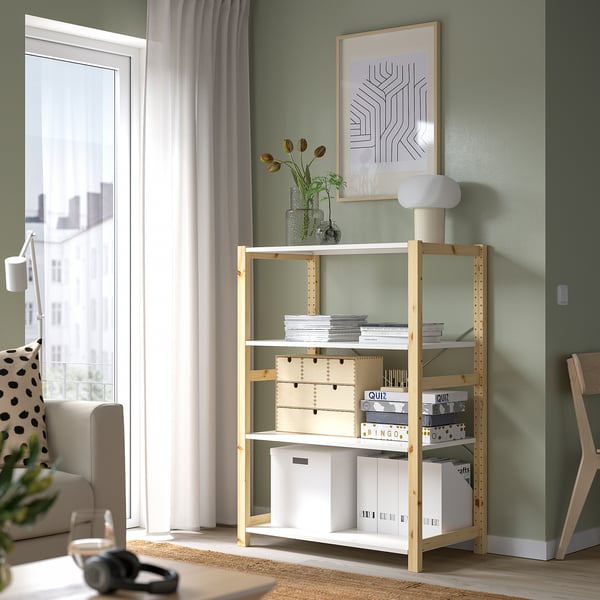 IVAR shelving unit, pine/metal white, 89x50x124 cm