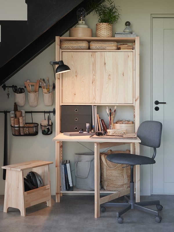 IVAR folding table, pine, 80x30-91 cm