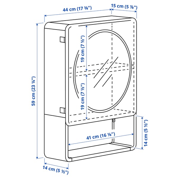 IVÖSJÖN mirror cabinet with 1 door, blue, 44x15x59 cm