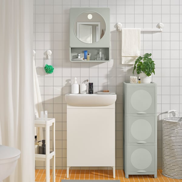 IVÖSJÖN mirror cabinet with 1 door, green, 44x15x59 cm